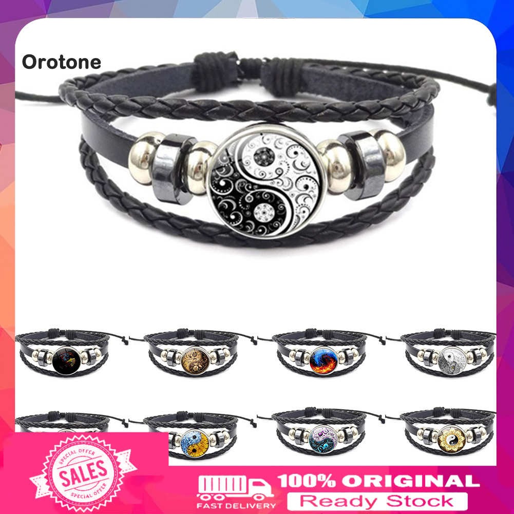 Vintage Unisex Yin Yang Pattern Multi-layer Faux Leather Adjustable Bracelet