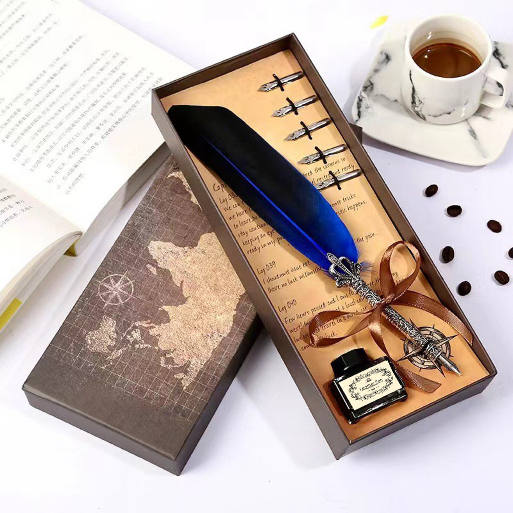 Map-themed creative pen gift box, crown quill pen, European-style vintage dip pen gift box, metal pe