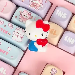 HelloKitty สติกเกอร์แป้นพิมพ์หนาเรซินคุณภาพสูงน่ารักการ์ตูนรูปลักษณ์สูงแป้นพิมพ์เครื่องกลหมวกปุ่มกด