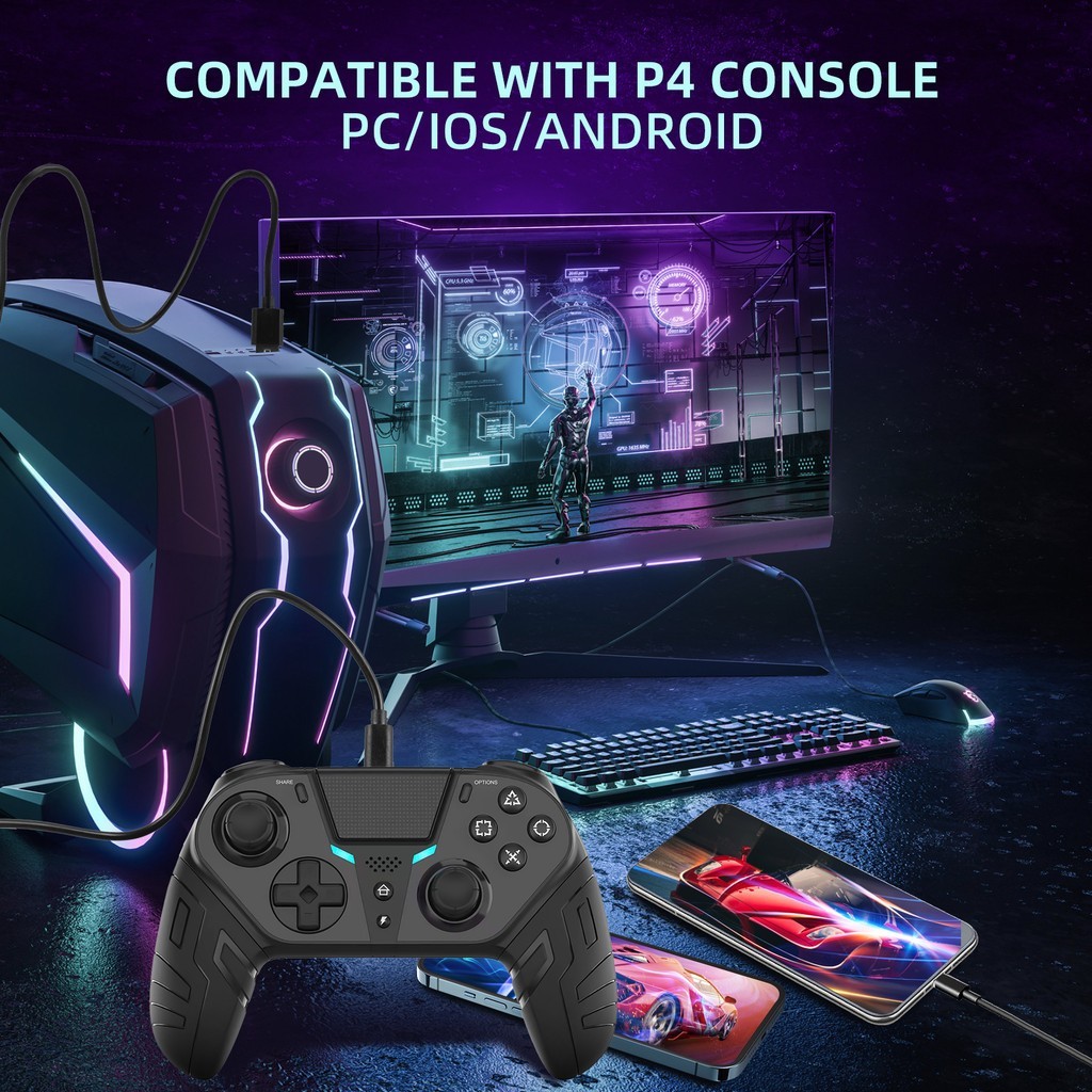 Q300 P4 คอนโทรลเลอร์ไร้สาย Dual การสั่นสะเทือนบลูทูธ Gamepad โปรแกรม Turbo ฟังก์ชั่นสําหรับ P4/ Android/IOS/PC ราคา ถูกที่สุด ดีลบีเคเค แกลเลอรีภาพที่ 2