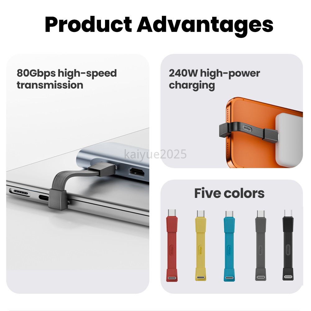 KYBD USB4 Type-C ถึง Type-C สายเคเบิลข้อมูล 8K 60HZ 80Gbps สายชาร์จ PD 240W E-marker ชิป USB-C ข้อมูลสายมือถือสําหรับ Vivo V70 Y11D Y05 Y31 5G สาย USB fast Char