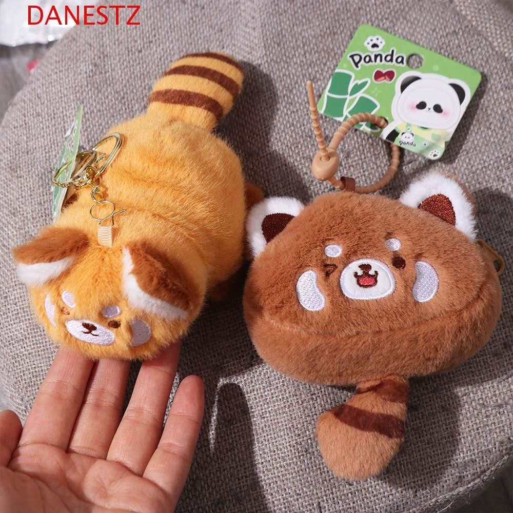 DANESTZ พวงกุญแจตุ๊กตาแพนด้าสีแดง, การ์ตูนสัตว์เปลี่ยนเป็นเครื่องแต่งกายจี้แพนด้า, แฟชั่นน่ารักพร้อมหางหูฟังกระเป๋า Red Panda กระเป๋าเป้สะพายหลังตกแต่ง