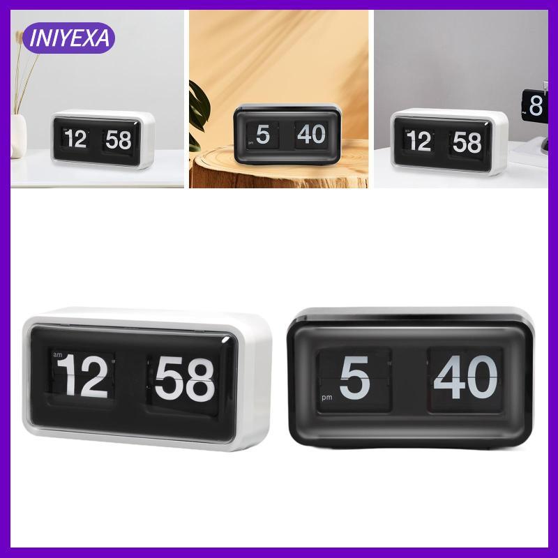 [Iniyexa] Flip Desk Clock Home Decor โต๊ะรับประทานอาหารสํานักงานข้างเตียง Retro Auto Flip Clock
