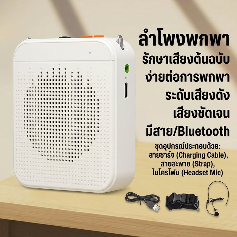 เครื่องขยายเสียงพกพา Bluetooth ไมค์ช่วยสอน ลดเสียงรบกวน ใช้งาน6ชั่วโมง สำหรับครู วิทยากร รองรับUSB