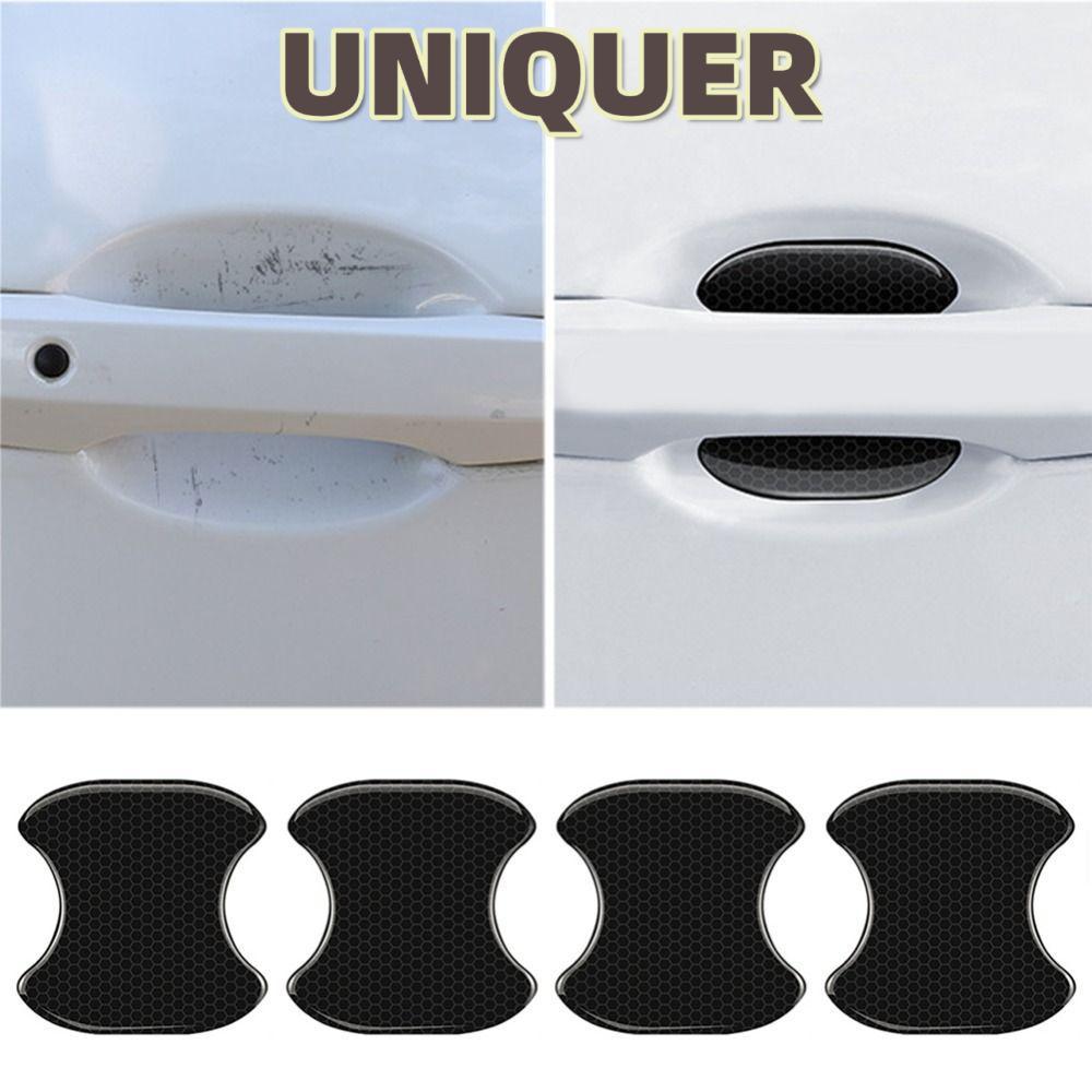 UNIQUER ยูนิเคร์ 4/8ชิ้นมือจับประตูรถยนต์ชามสากลมือจับประตูป้องกันกาวในตัวป้องกันการชนกันแถบป้องกัน