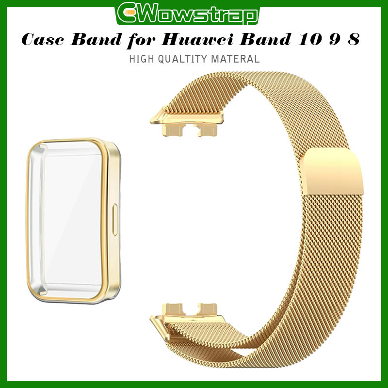 กรณี TPU สายลูป Milanese for Huawei Band 10 9 8 NFC สแตนเลสสายพานโลหะแม่เหล็กปกป้องหน้าจออ่อน for Huawei Band 10 9 8