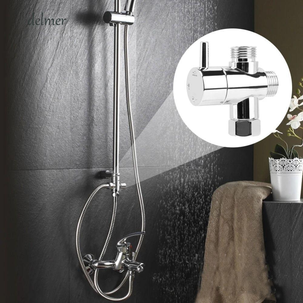 DELMER 3 Way Switch Faucet Valve, Three Function T-adapter 3 Way Shower Head Diverter Valve Tool Bra