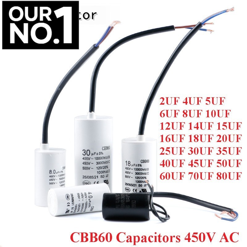CBB60 400V 450V AC เริ่มต้นตัวเก็บประจุ CBB60 5% 4uF 5uF 6uF 8uF 10uF 12uF 14uF 15uF 16uF 20uF 24uF 