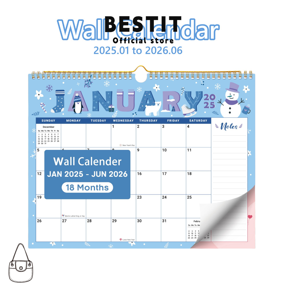ปฏิทินติดผนัง BESTIT 2025 ถึงมิถุนายน 2026 ปฏิทินแขวนกระดาษหนาตามฤดูกาลน่ารักขนาดใหญ่ Wall Planner H