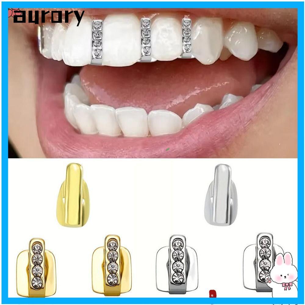AURORY 3 ชิ้น Grillz, Hollow Rhinestone Hip Hop ฟัน Grillz, เงาฟันหมวกผู้หญิงผู้ชาย