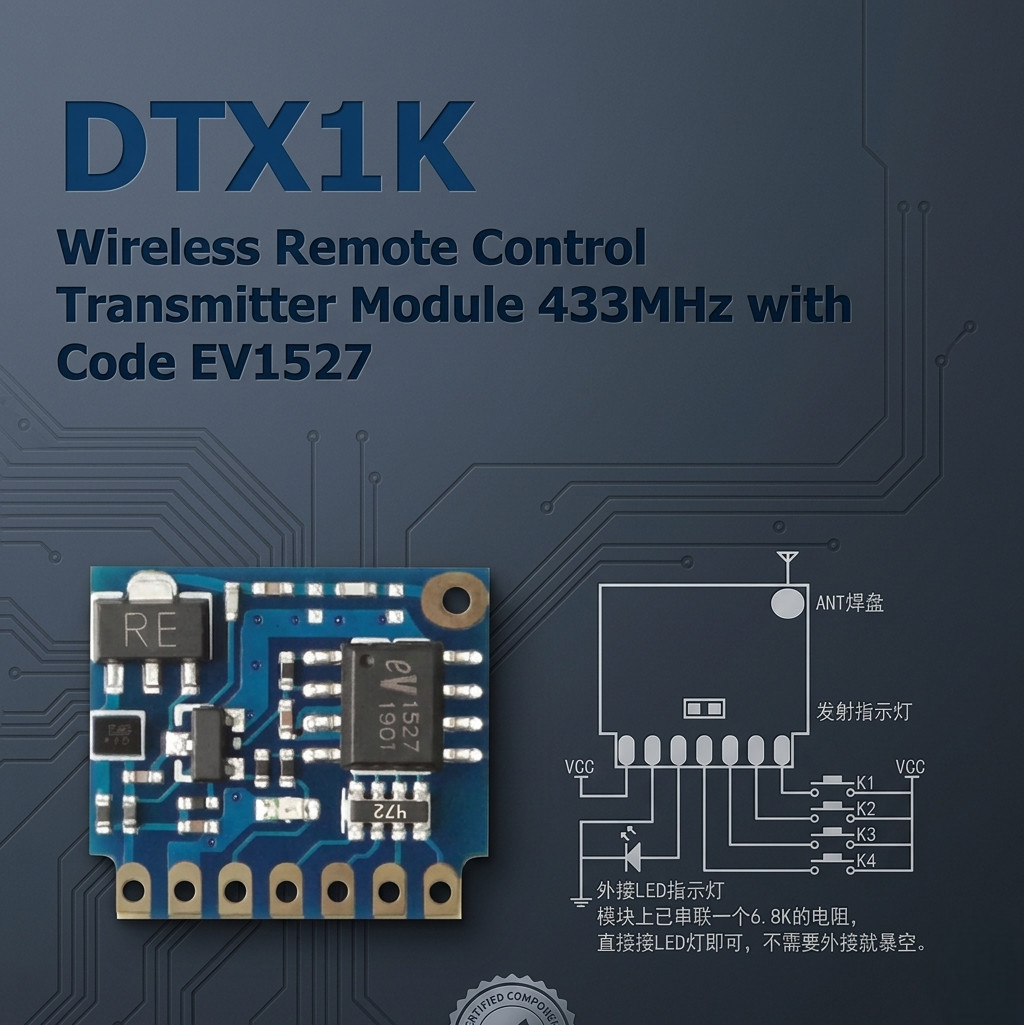 DTX1K wireless remote control transmitter module 433MHz with coded EV1527 (แถมเสาแบบขดลวด)