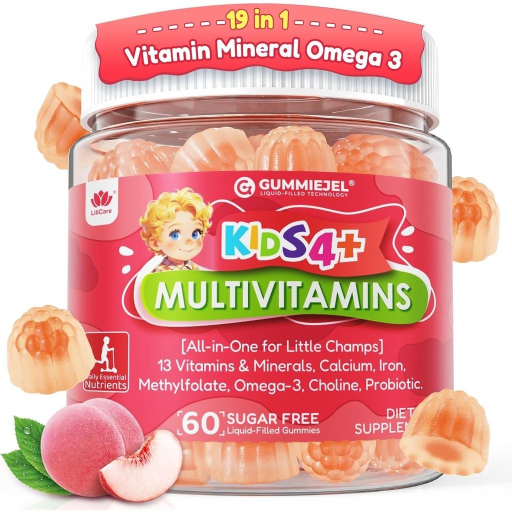 Kids Multivitamin Gummies + Iron, Omega 3, Probiotic, Fiber, Vitamins AC D3 E, K2, Methylfolate, Cal