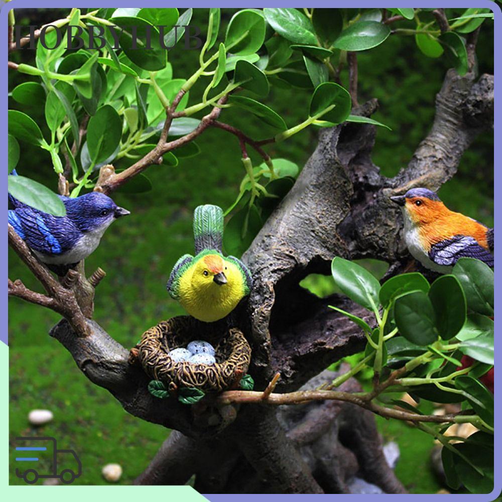 HOBBYHUB Faux Birds Nests รูปปั้น,เครื่องประดับสวนเรซิ่น Miniature นก Figurines,ของขวัญอุปกรณ์เสริมตกแต่งบ้าน Mulitisize จําลอง Sparrow รุ่นกลางแจ้งในร่ม