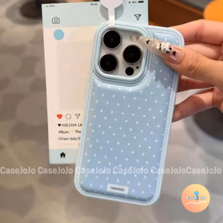 เคสโทรศัพท์หนังสีฟ้าและสีชมพู ลายจุดมินิมอล สไตล์เกาหลี สำหรับ iPhone 12 17 14 11 X/Xr/Xs/Xs Max 13 15 Pro Max 16 Plus