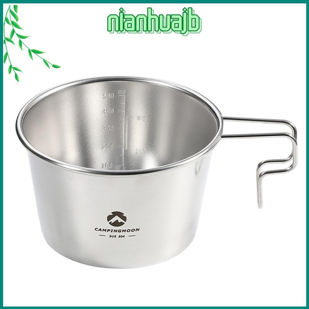 NIANHTH ถ้วย Sierra สแตนเลส สีเงินมีหูจับ ถ้วย Sierra ทนทาน 600ml/20.29oz ถ้วยทะเลลึก Sierra แคมป์ปิ