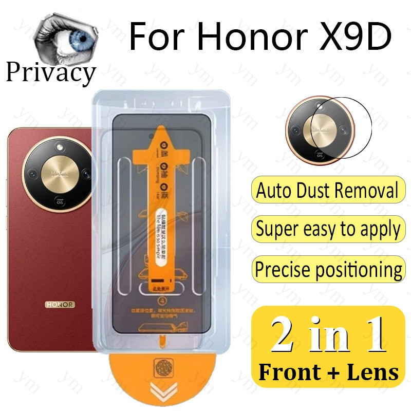 2 In 1 ฟิล์ม ฟิล์มกระจก Honor X9D Anti-Spy Privacy Film One-คลิกกระจกนิรภัยป้องกันหน้าจอฝุ่นฟรีสําหร