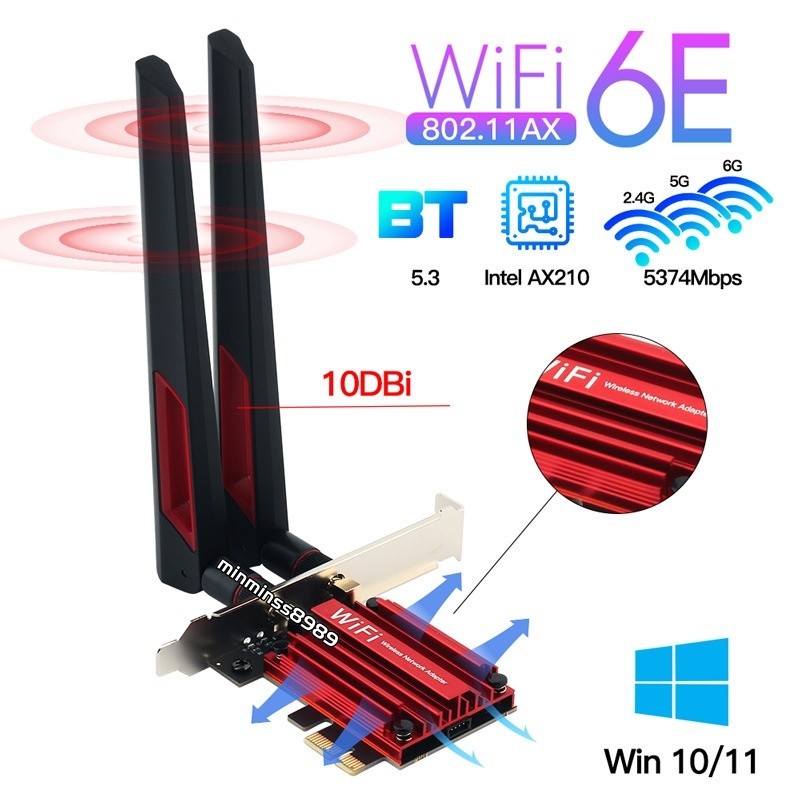 Adapter M2/NGFF TO PCIE AX210 Intel WiFi 6E Bluetooth 5.3 MU-MIMO AX210NGW 802.11ax Tri-Band Wi-Fi  