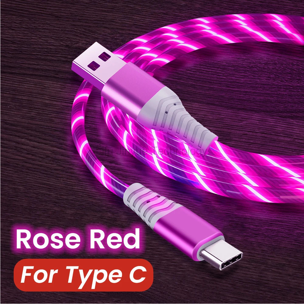 5A Fast สายชาร์จเรืองแสงสาย LED Micro USB TypeC สายเคเบิลข้อมูลไหล Streamer Light LED USB C สําหรับ 
