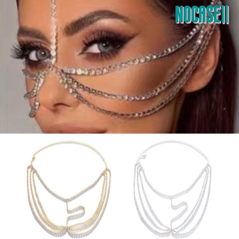 NOCASE คริสตัลผ้าคลุมหน้า Face Chain Face Decor Dance Party Rhinestone Handmade Multi-Layers หัวโซ่ผ