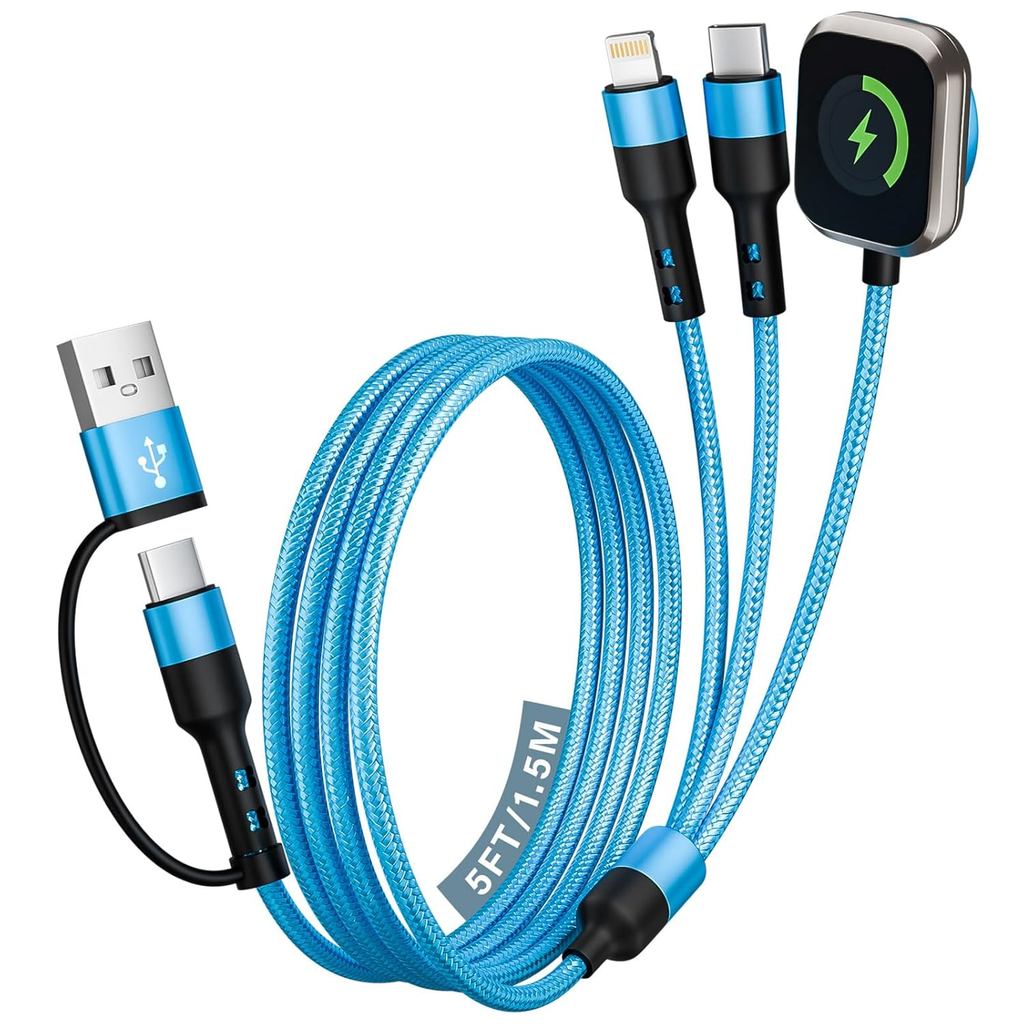 Cruise Travel Essentials 2026, 3 in 2 USB A/C Cable to iPhone 17 Charger/iWatch Charger/IP, Braided 