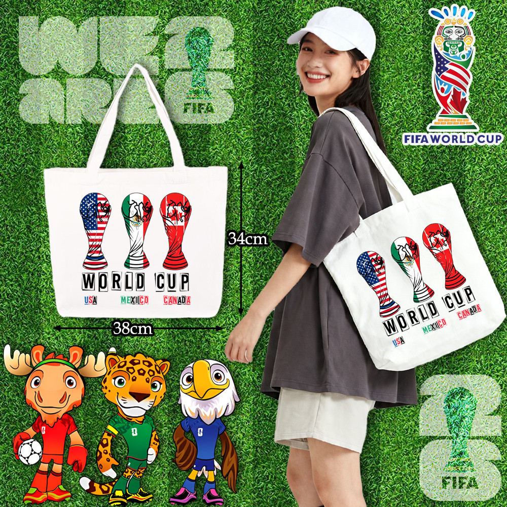 Tote Bag FIFA World Cup 2026 ฟุตบอลโลก 2026 US, Canada, Mexico Logo กระเป๋าถือ การพิมพ์สกรีนไม่จางหาย 38*34*10 Cm #11