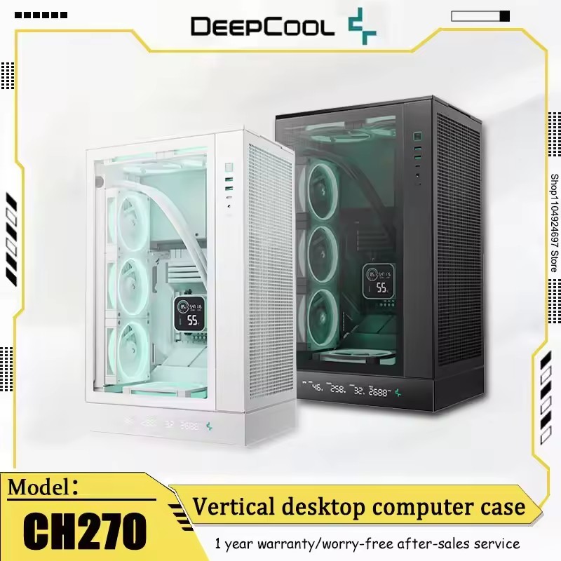 DEEPCOOL CH270 เคสจอแสดงผลดิจิตอลแนวตั้งรองรับ MATX ปลั๊กด้านหลังเมนบอร์ด 360 Water Cooling MESH Coo