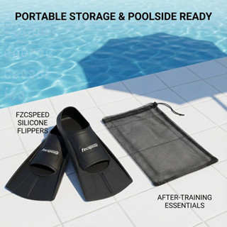 ครีบว่ายน้ำซิลิโคนพกพาสะดวก พร้อมถุงตาข่าย ใช้งานได้ทุกวัย