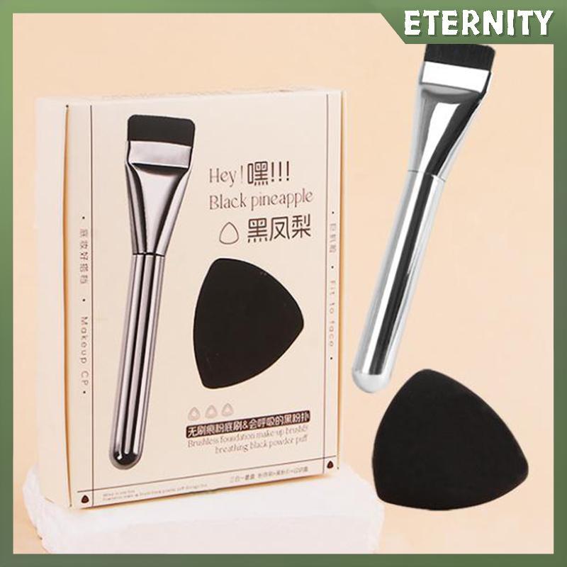 ETERNITY 3-In-1 Flat-Head Foundationแปรงและสีดําแต่งหน้าพัฟเครื่องปั่นฟองน้ําUltra-Thin Head Tracele