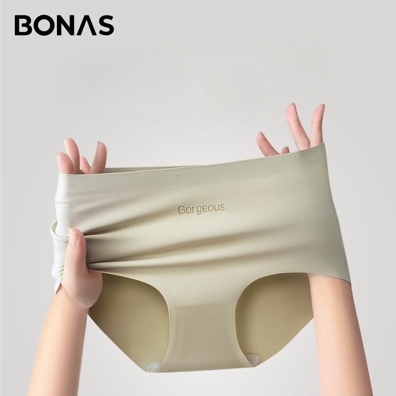 BONAS กางเกงโยคะสตรีผ้าไหมหม่อนป้องกันแบคทีเรียไม่มี Wedgie ชุดชั้นในกลางรัสไม่มีรอยต่อ