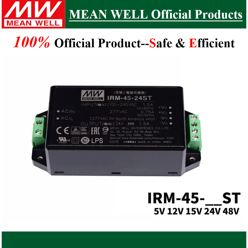 Original Mean Well IRM-45 series 45W AC-DC PCB-Mount สีเขียวโมดูล IRM-45-5 5ST IRM-45-12 12ST IRM-45