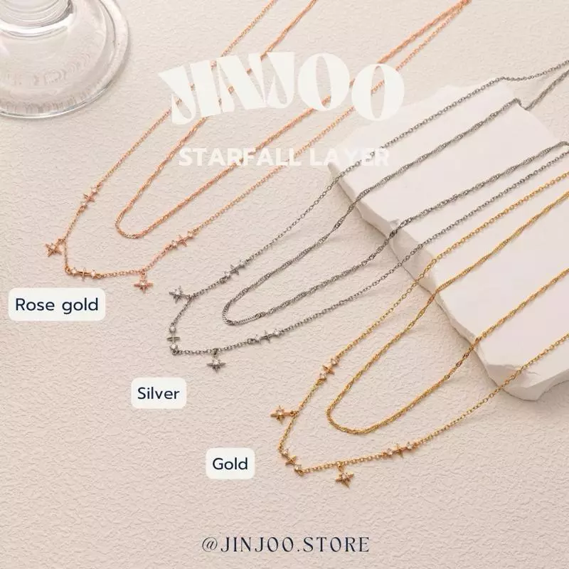 Jinjoo สร้อยคอ+สร้อยข้อมือ รุ่น Starfall Layer สแตนเลส ไม่ลอกไม่ดำ ใส่อาบน้ำได้ หลากหลายสี Rose gold Silver Gold