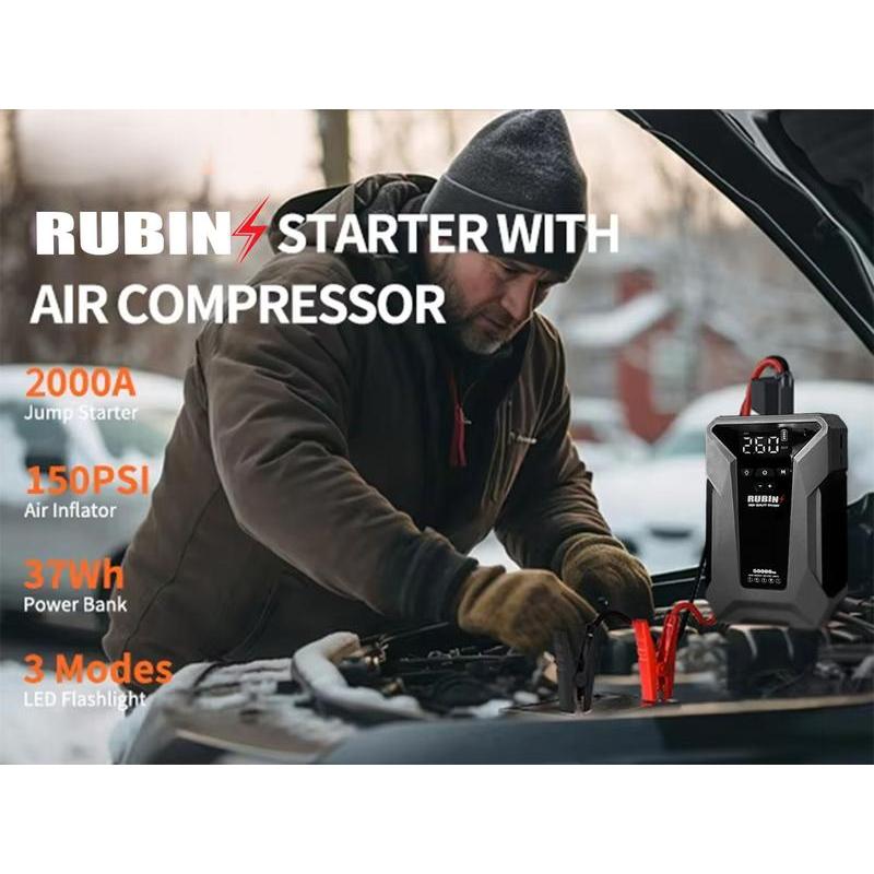 จั๊มสตาร์ทรถยนต์&ปั้มลม Rubin ปั้มลมไฟฟ้า จอLED ปั้มลมพกพา เติมลมไฟฟ้า ที่วัดลมยาง ปั๊มลมยาง  MAX 20