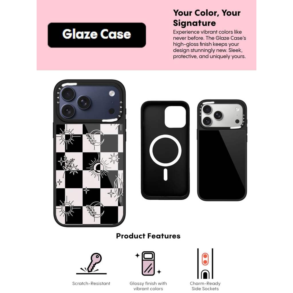 CASECASE X สีดําสีขาวตารางดอกไม้กรณีรอยขีดข่วนแม่เหล็กดูดเคลือบสําหรับ IPhone 17 Air 16 15 14 Pro Ma