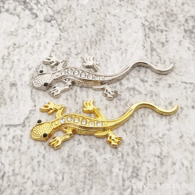 สังกะสีอัลลอยด์ Rhinestone Diamond Lizard Gecko สติ๊กเกอร์โลหะ 3D Diamond Gecko Car Label Gecko Diam