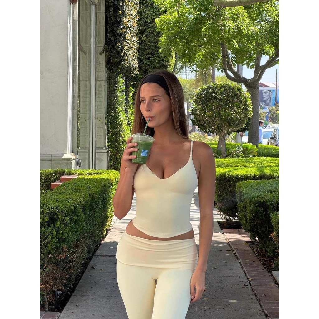 FitWild V-Crop Yoga Set – เสื้อชั้นในในตัว + เลกกิ้ง 9/10, ไลคร่า 80/20, เอวพับเกิน, ยิม-สตรีทเก๋แห้