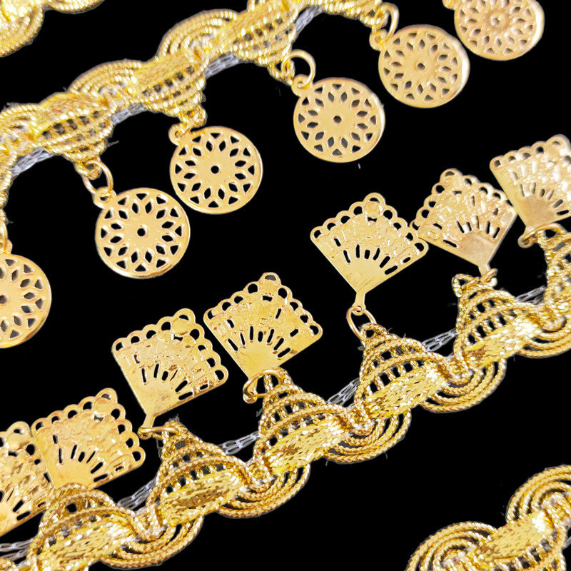 ลูกไม้ตัดริบบิ้น1หลาสีทองสําหรับจักรเย็บผ้าชุดเสื้อผ้าชายแดนผ้าปักวัสดุงานแต่งงานเย็บปักถักร้อย0.91เมตร - รูปที่ 2