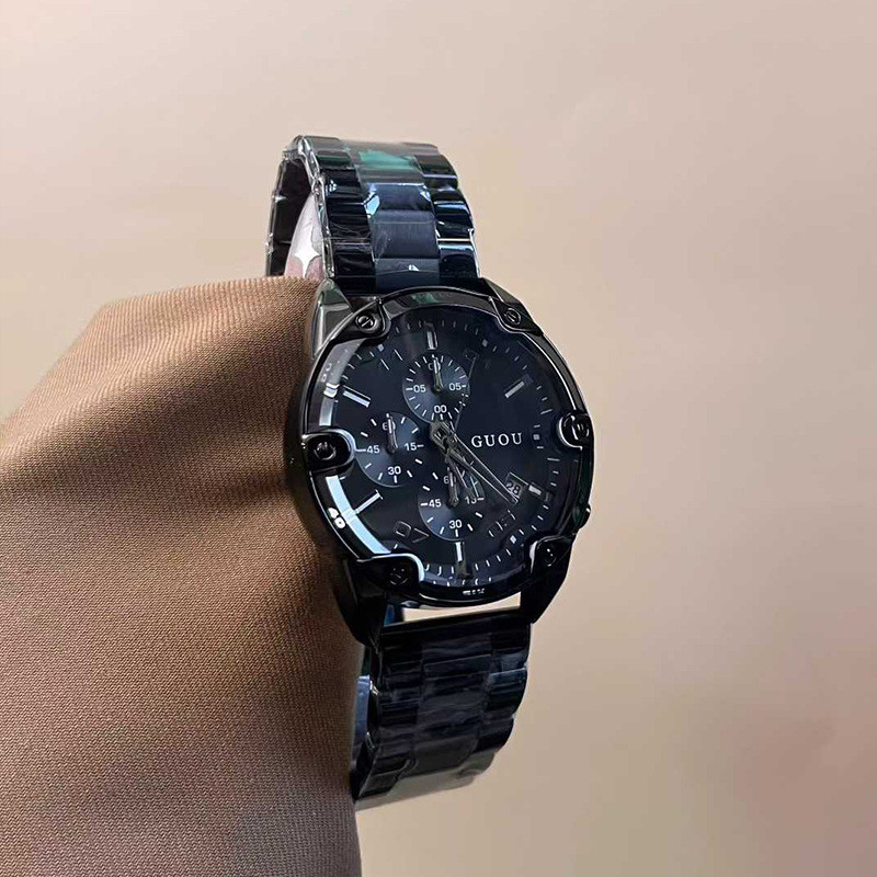 GUOU GUOU นาฬิกาสปอร์ตมัลติฟังก์ชั่นนาฬิกาข้อมือ Unisex แฟชั่นธุรกิจ Chronograph Quartz Trend นาฬิกา