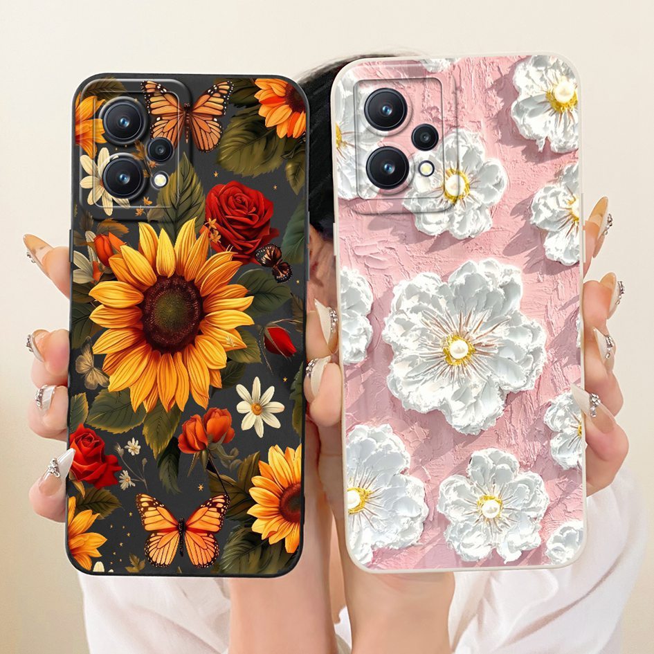 ปลอกสําหรับRealme 9 Pro Plus 5GกรณีRMX3392 RMX3393 แฟชั่นDaisyดอกทานตะวันซิลิโคนปกหลังสําหรับRealme 