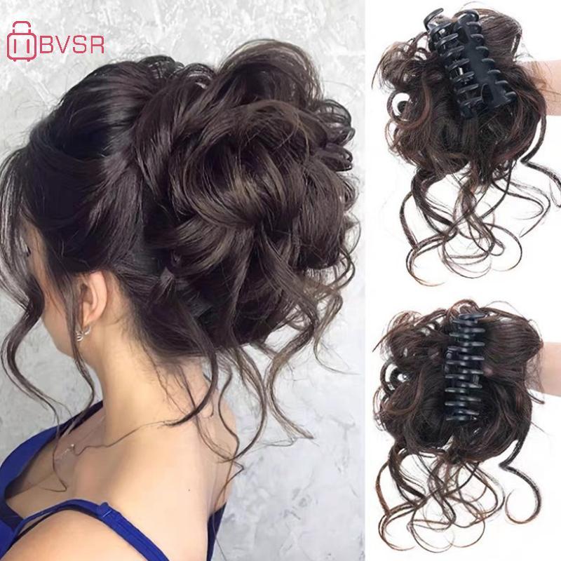 BVSR สังเคราะห์ผม Bun Chignon Messy Curly Gripping คลิป Hairpin ยืดหยุ่น Scrunchy ผมปลอมชิ้นสําหรับผู้หญิง Hairpins TH