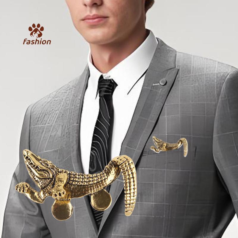 เข็มกลัดรูปสัตว์Vintage สำหรับผู้ชาย ออกแบบเป็นรูปลาวนดินอวกาศและcrocodile เพิ่มความคลาสสิกให้เสื้อสูท - รูปที่ 3