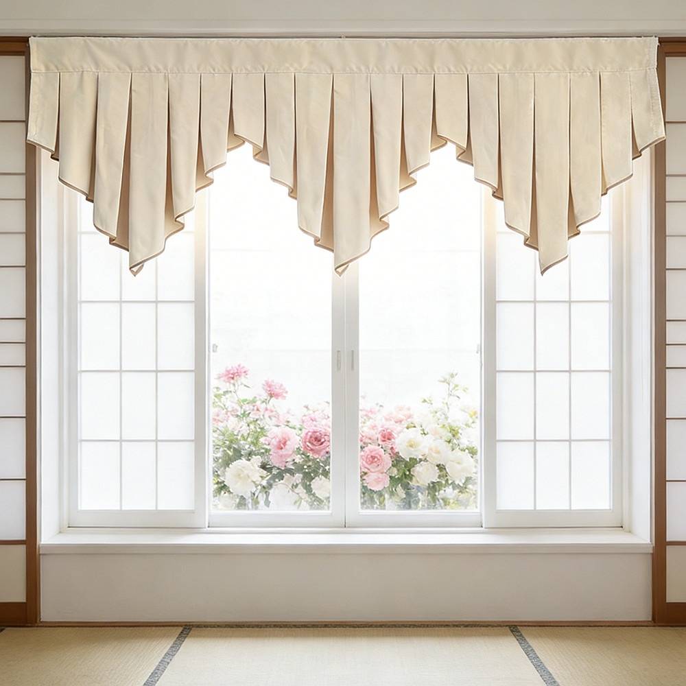 Luxury Beige Swag ผ้าม่าน Valance Rod กระเป๋า Scalloped ผ้าม่าน Topper จีบสําหรับห้องครัวห้องนอนอเนก