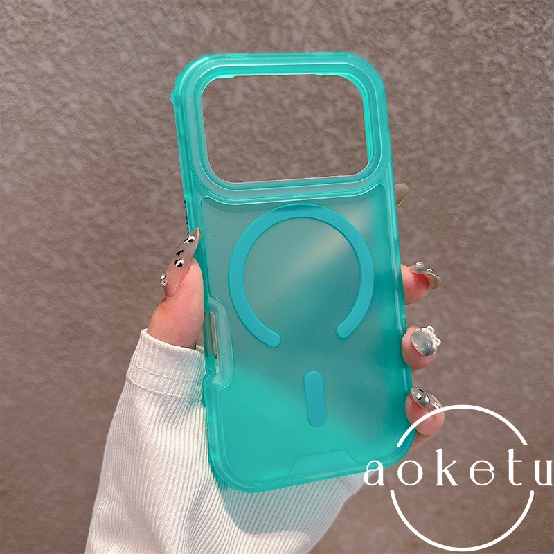 สามในหนึ่งเดียวผิวรู้สึก ไอโฟน 17 โปรแม็กซ์ เคสโทรศัพท์แม่เหล็กเหมาะสําหรับ แอปเปิล 16 สีเขียวเรียบง่าย 15/14/13/12/11 รวมทุกอย่างป้องกันการตกฝาครอบนุ