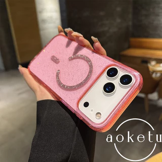 แหวนแม่เหล็กแวววาวขั้นสูงและหรูหราเหมาะสําหรับเคสโทรศัพท์ Apple 17promax iPhone 16promax/15pro เคสป้องกันการตกกระแทกแบบโปร่งใส
