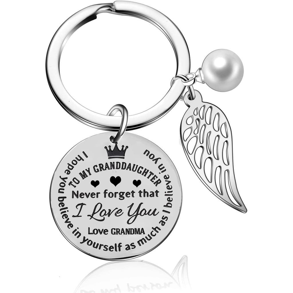 Granddaughter Keychain Gifts from Grandma Inspirational Gifts Never Forget I Love You Graduation Bir