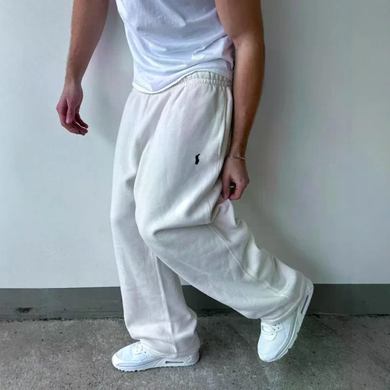 2026 Retro Streetwear กางเกงโยгิเอวยางยืด ฟิตหลวม ลายขนแกะคลาสสิก ม้าเย็บปักถักร้อย สบายสำหรับฤดูใบไม้ร่วง