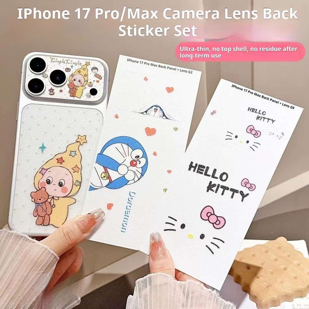 การ์ตูนน่ารักเลนส์ป้องกัน & Sparkle Back Film Kit สําหรับ iPhone 17 Pro/17 Pro Max Ultra Thin Color Film Set