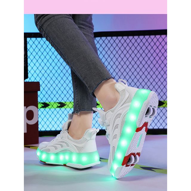 [ขายดี] Dingjian Mesh Wheel Runaway Shoes Childrens Light Charging Roller Skate Shoes Change Wheel S