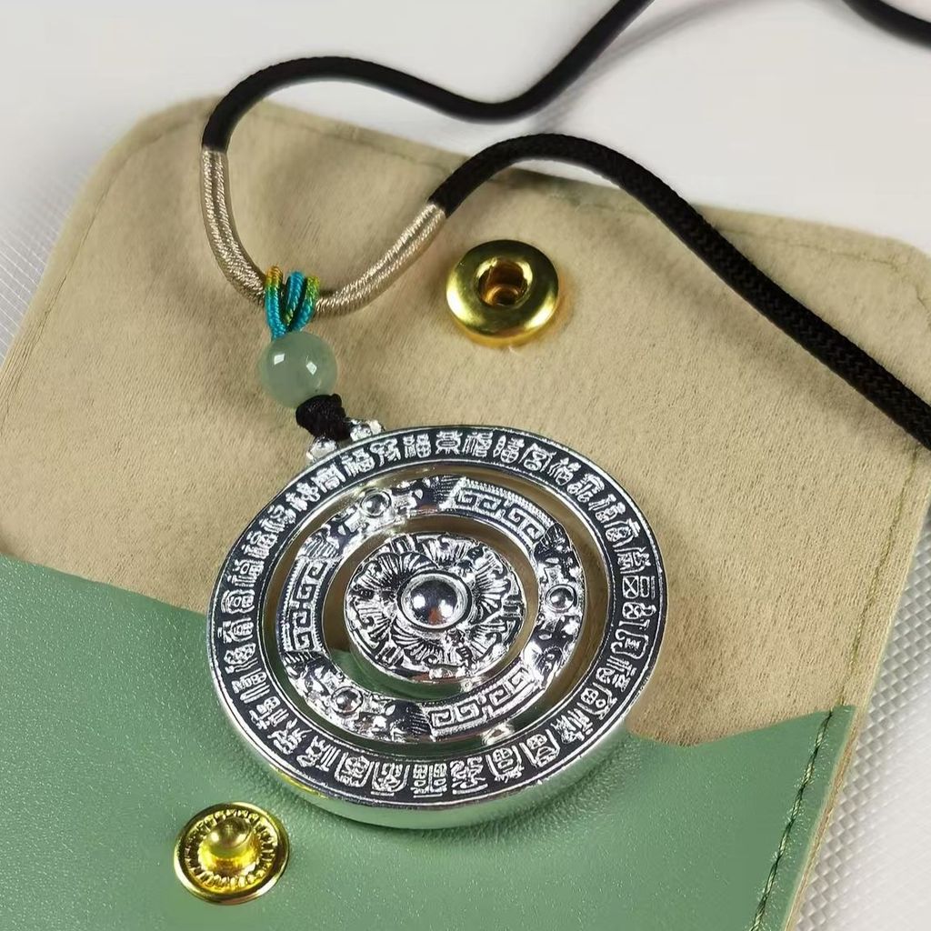 New Product#Bestselling Pure Silver999.9Eight Treasures Compass Pendant Fortune Necklace Chinese Sty