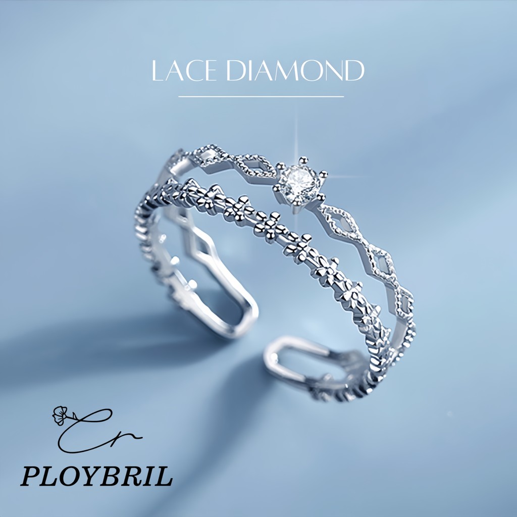 PLOYBRIL แหวนเงินแท้ Lace Diamond ฝังเพชร Moissanite สไตล์ใหม่ แหวนดีไซน์สวย แฟชั่นสุดชิค วาเลนไทน์ J031