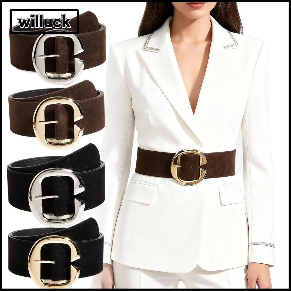 WILLUCK เข็มขัดหนังนิ่ม ออกแบบหรูหราแนว Maillard เข็มขัดขนาดใหญ่ พิเศษสำหรับสวมใส่กับกระโปรง